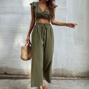 Ruffle trim twist two piece set
